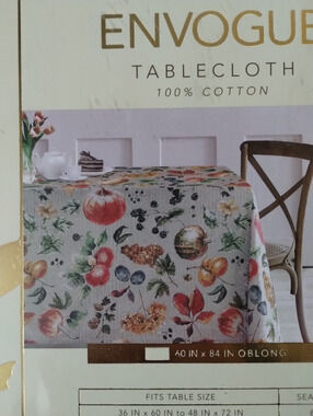 Envogue Autumn Harvest Theme Botanical Tablecloth ~ 100% Cotton ~ 60 x 84